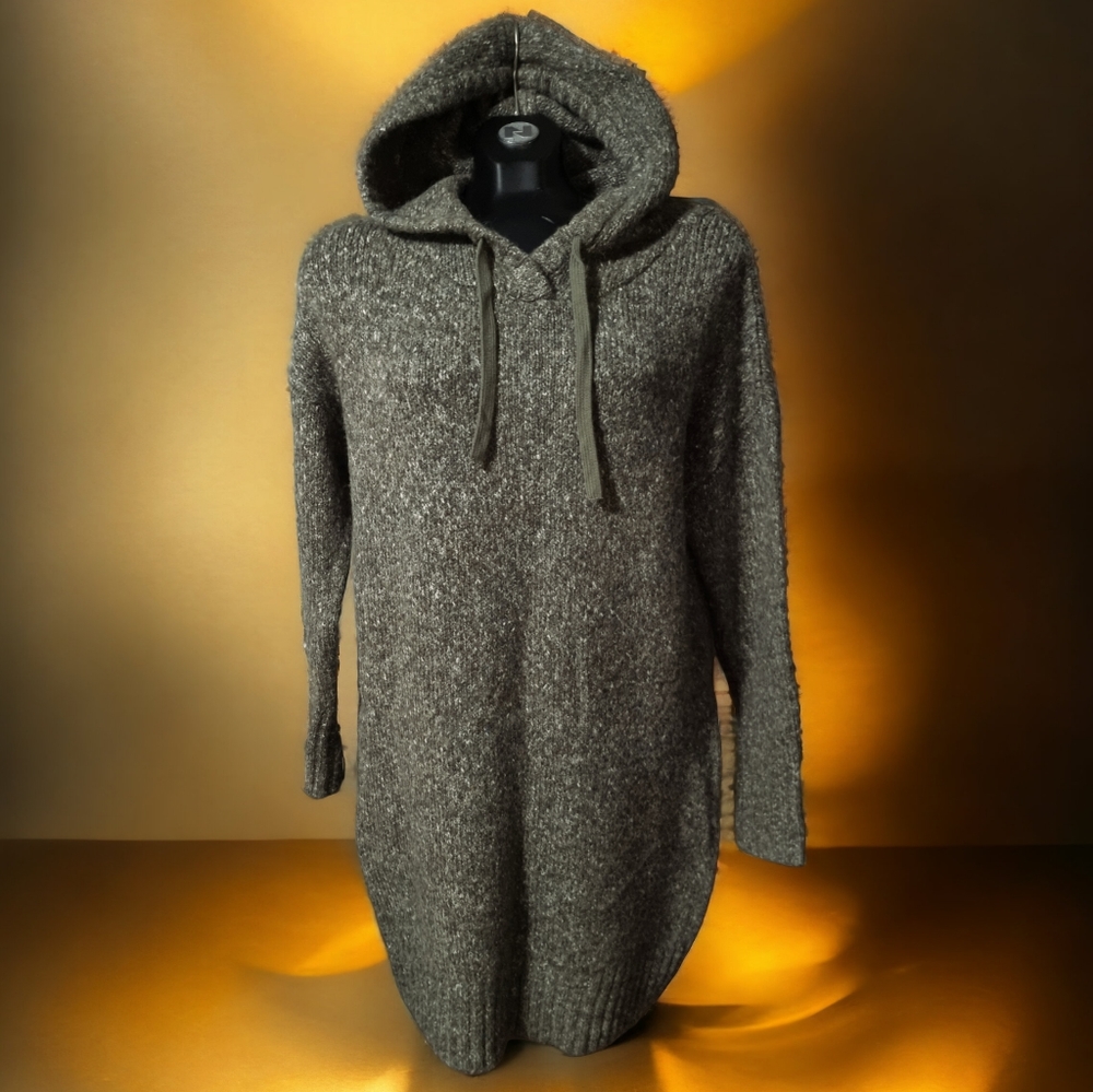 Yet Again Cozy Hooded Hunter Green Sweater Dress